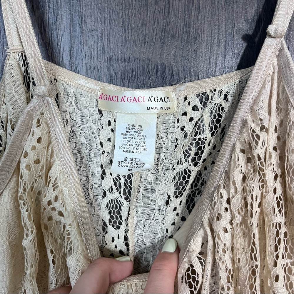 «🌼3/$30🌼Agaci Spaghetti Strap Ruffle Lace Top Size Medium - Picture 10 of 13